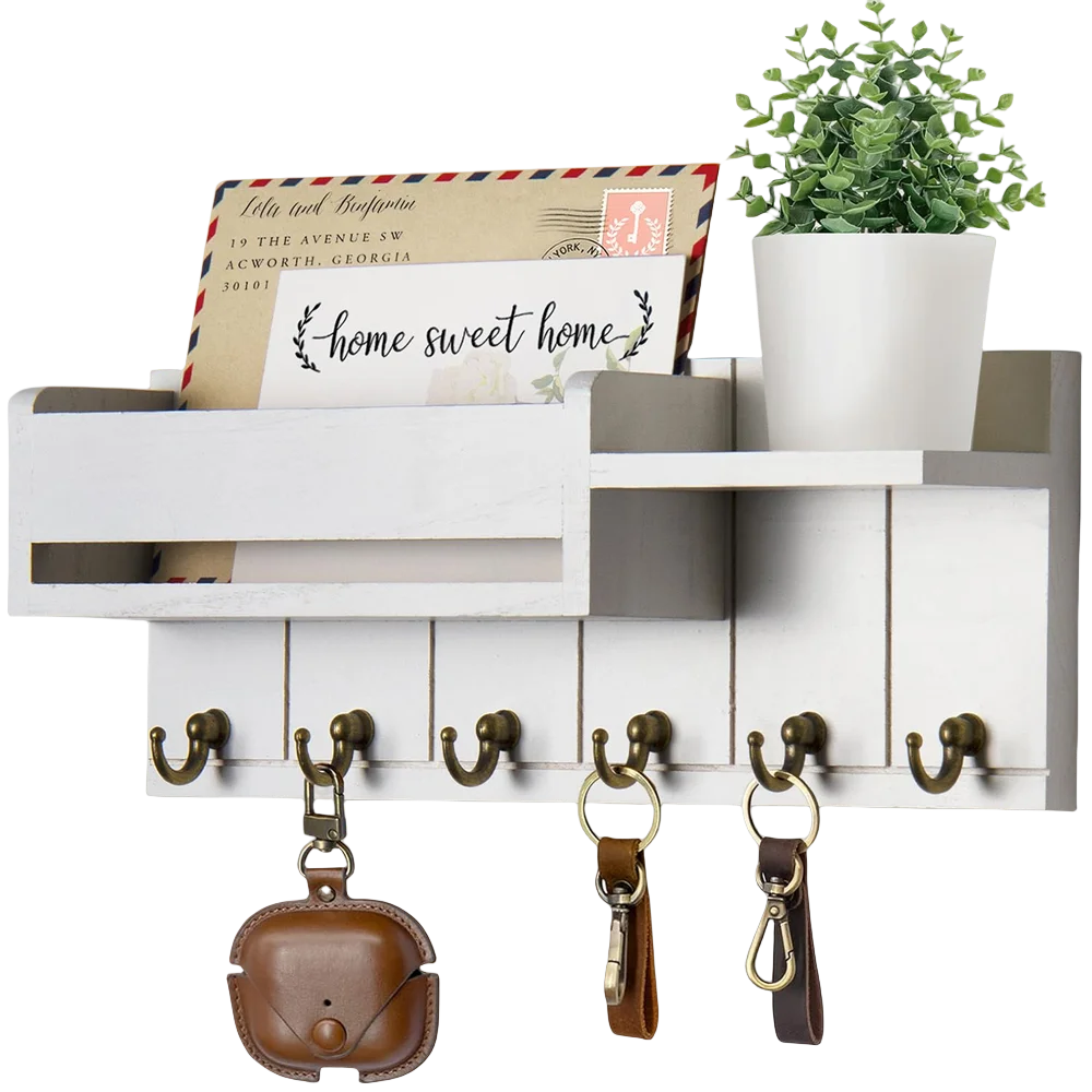Rustic wooden key holder with shelf - Organize with Style and Practicality