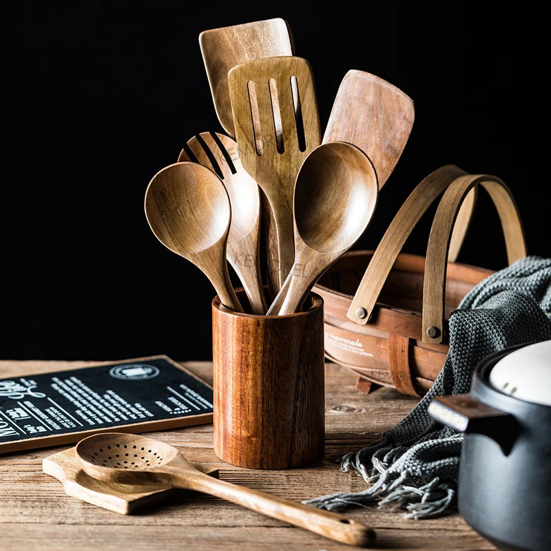 Gourmet Wooden Utensil Kit – 9 Essential Tools for Everyday Cooking