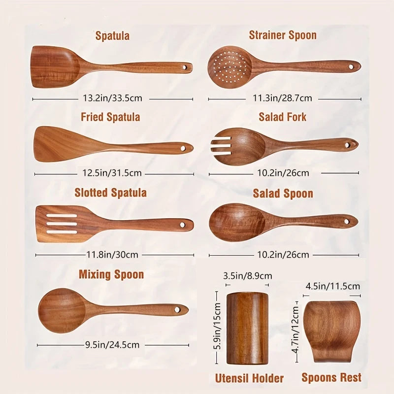 Gourmet Wooden Utensil Kit – 9 Essential Tools for Everyday Cooking