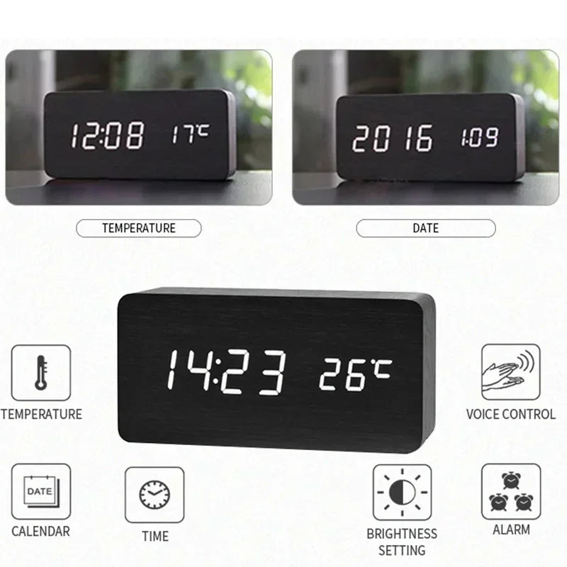 Wooden digital alarm clock with LED - Upgrade your routine with modern design