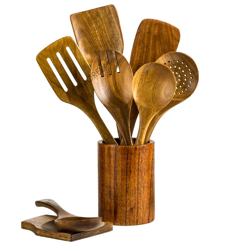 Gourmet Wooden Utensil Kit – 9 Essential Tools for Everyday Cooking