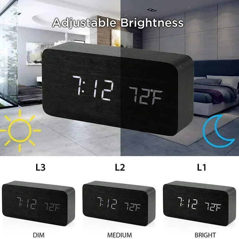 Wooden digital alarm clock with LED - Upgrade your routine with modern design