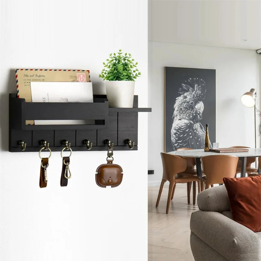 Rustic wooden key holder with shelf - Organize with Style and Practicality