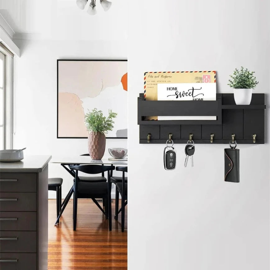 Rustic wooden key holder with shelf - Organize with Style and Practicality