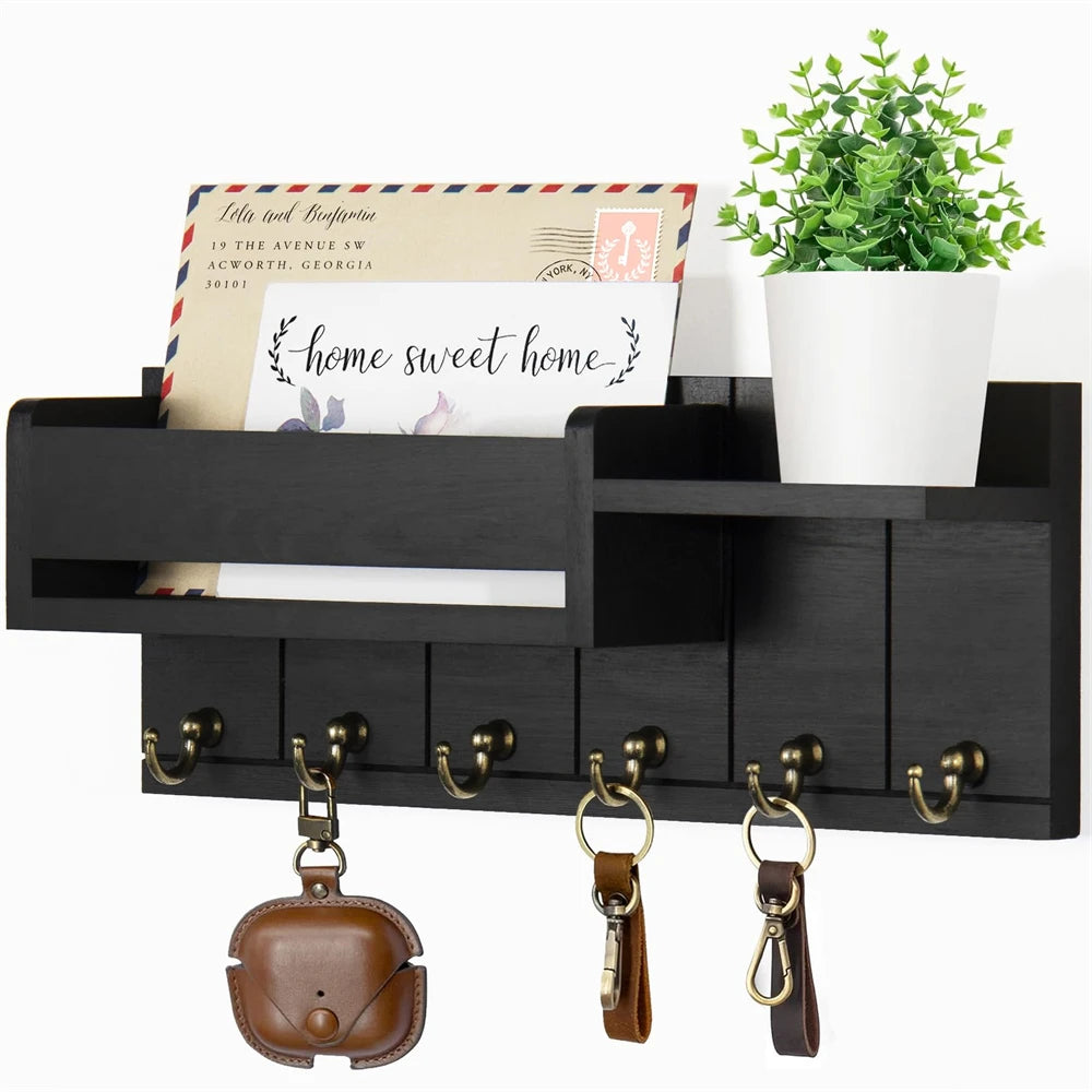 Rustic wooden key holder with shelf - Organize with Style and Practicality