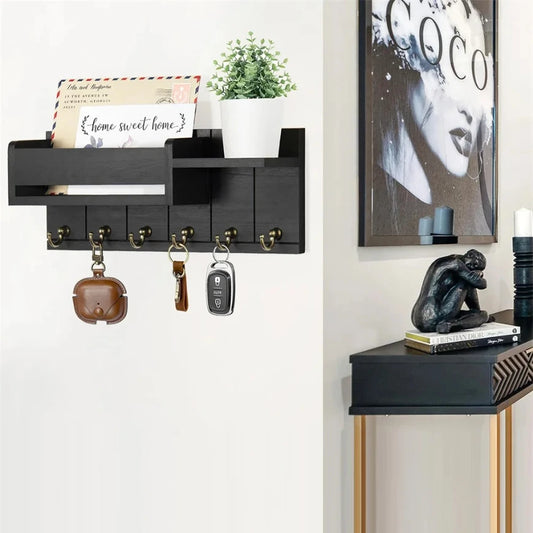 Rustic wooden key holder with shelf - Organize with Style and Practicality