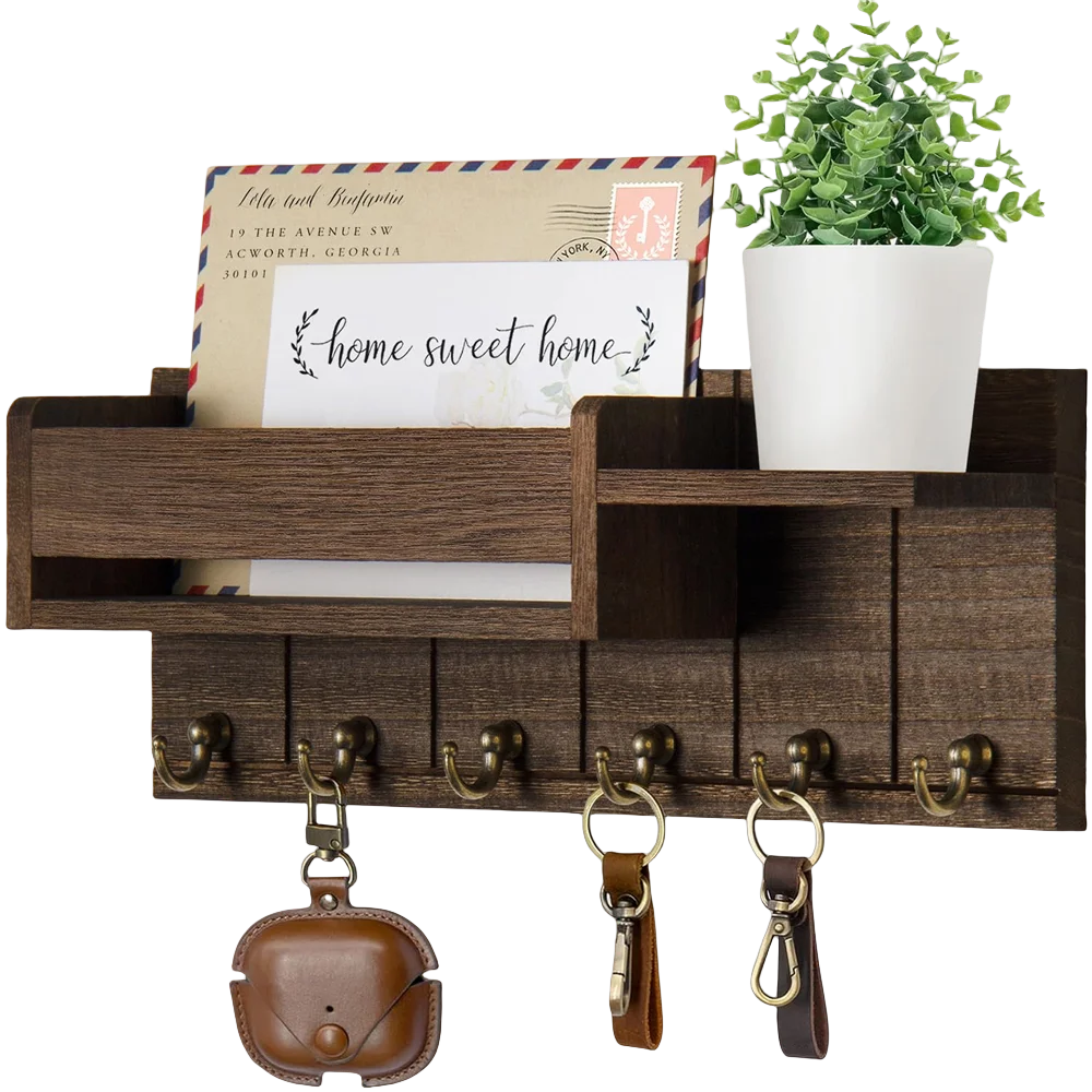Rustic wooden key holder with shelf - Organize with Style and Practicality