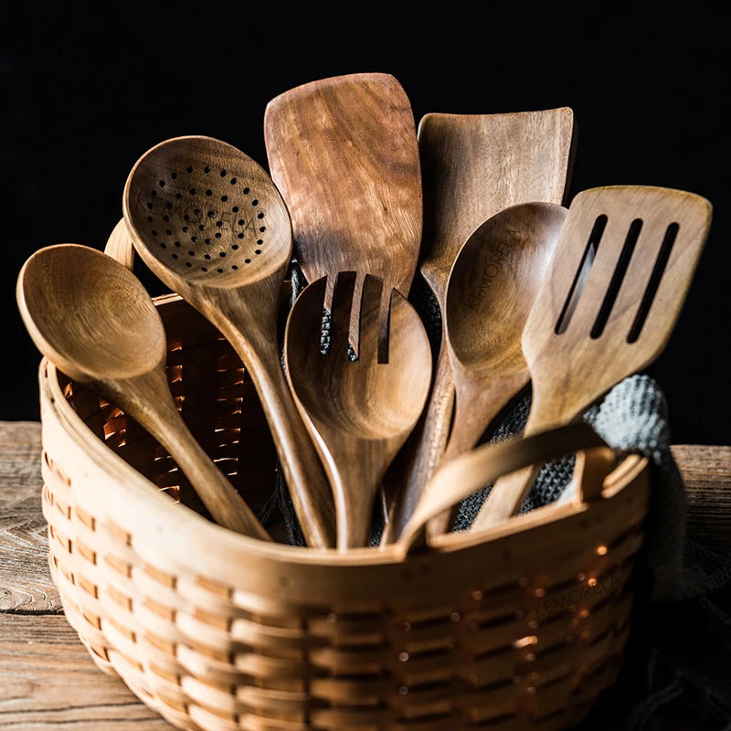 Gourmet Wooden Utensil Kit – 9 Essential Tools for Everyday Cooking