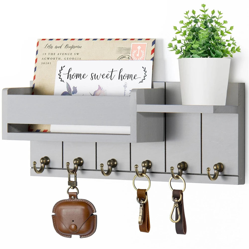 Rustic wooden key holder with shelf - Organize with Style and Practicality