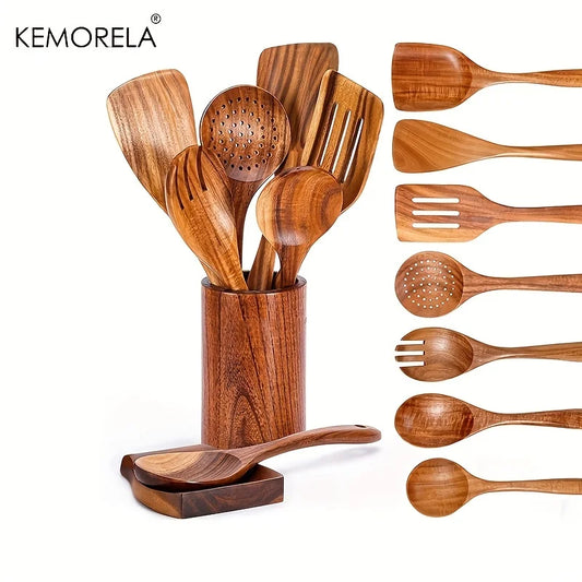 Gourmet Wooden Utensil Kit – 9 Essential Tools for Everyday Cooking