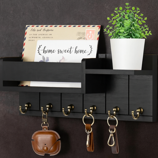Rustic wooden key holder with shelf - Organize with Style and Practicality