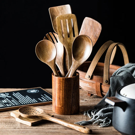 Gourmet Wooden Utensil Kit – 9 Essential Tools for Everyday Cooking