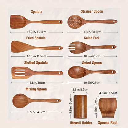 Gourmet Wooden Utensil Kit – 9 Essential Tools for Everyday Cooking