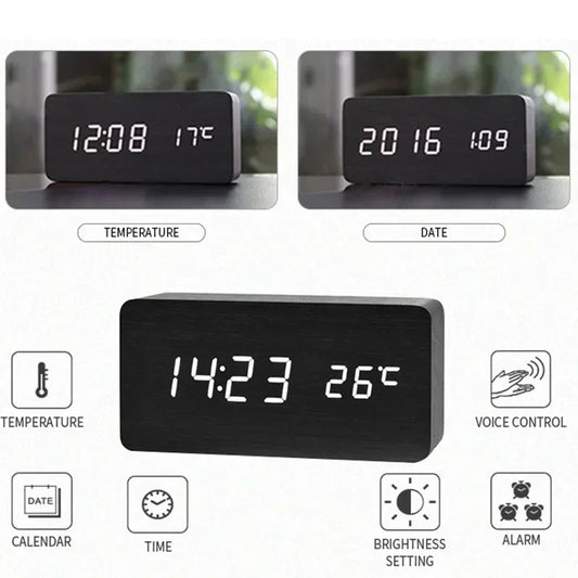 Wooden digital alarm clock with LED - Upgrade your routine with modern design