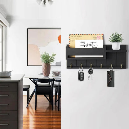 Rustic wooden key holder with shelf - Organize with Style and Practicality
