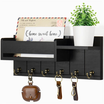 Rustic wooden key holder with shelf - Organize with Style and Practicality