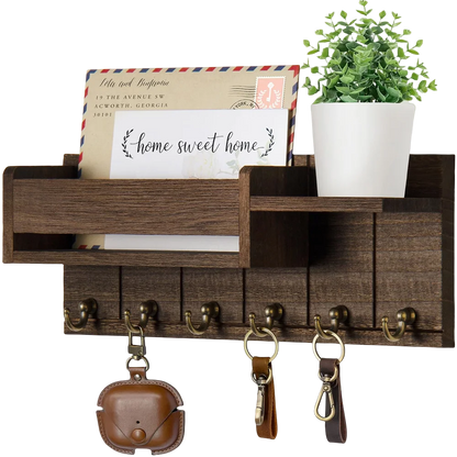 Rustic wooden key holder with shelf - Organize with Style and Practicality